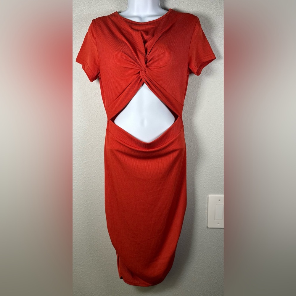 SHEIN Women’s Orange Ribbed Cutout Bodycon Dress NWT Size Large 8/10